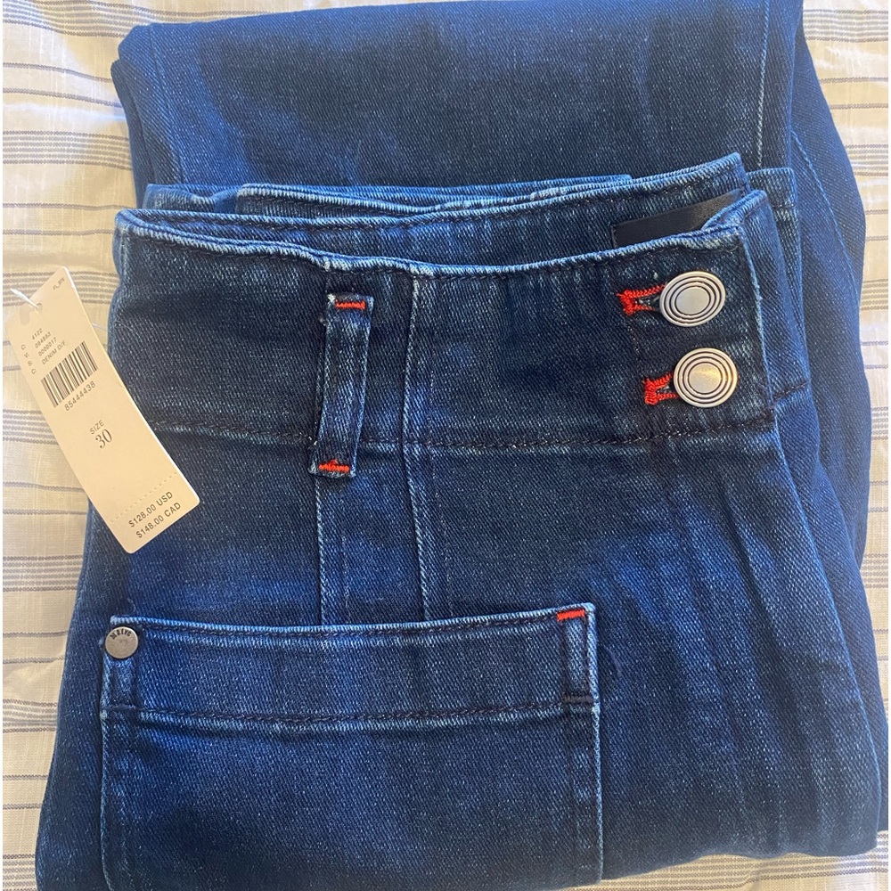 Maeve Dark Blue Skinny Jeans with Red Stitching Accents